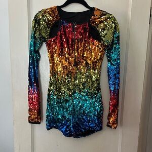 🌈Weissman Rainbow sequin long sleeve dance costume. Size Small
